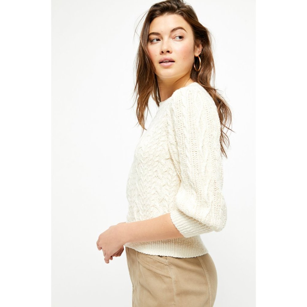 NWT Free People Villa Cable Pullover / Ivory - Picture 3 of 5